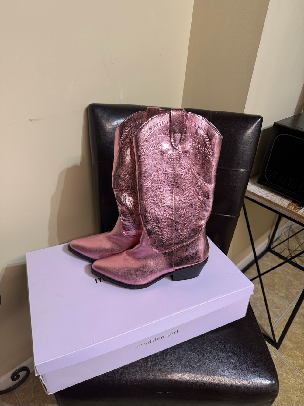 Madden Girl Metallic Rose Pink Western Boots